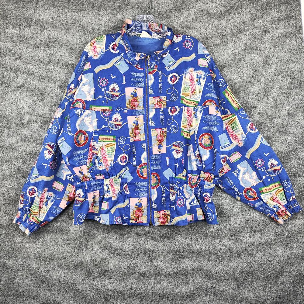 Vintage Line-Up For Sport Jacket Womens Medium Blue Nautical Windbreaker Zip